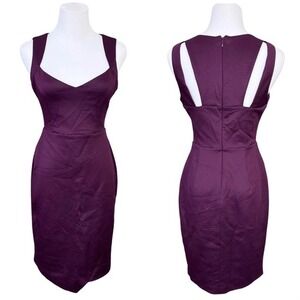Guess Plum Purple Sweetheart Neck Sheath Dress Asymmetrical Scuba Embossed sz‎ 2